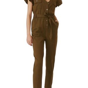 Anthropologie | Olive Tapered Ruffle Jumpsuit | NWT | Sz S